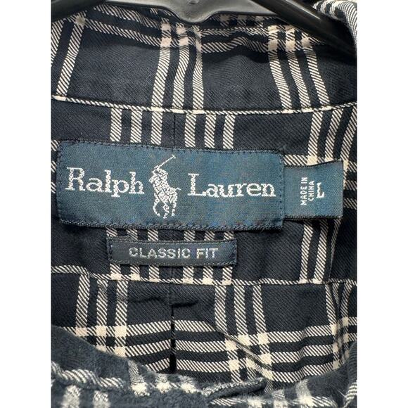 Ralph Lauren Blue White Cotton Men's Sz L Classic Fit Plaid Button Up Shirt Pony - Picture 4 of 5